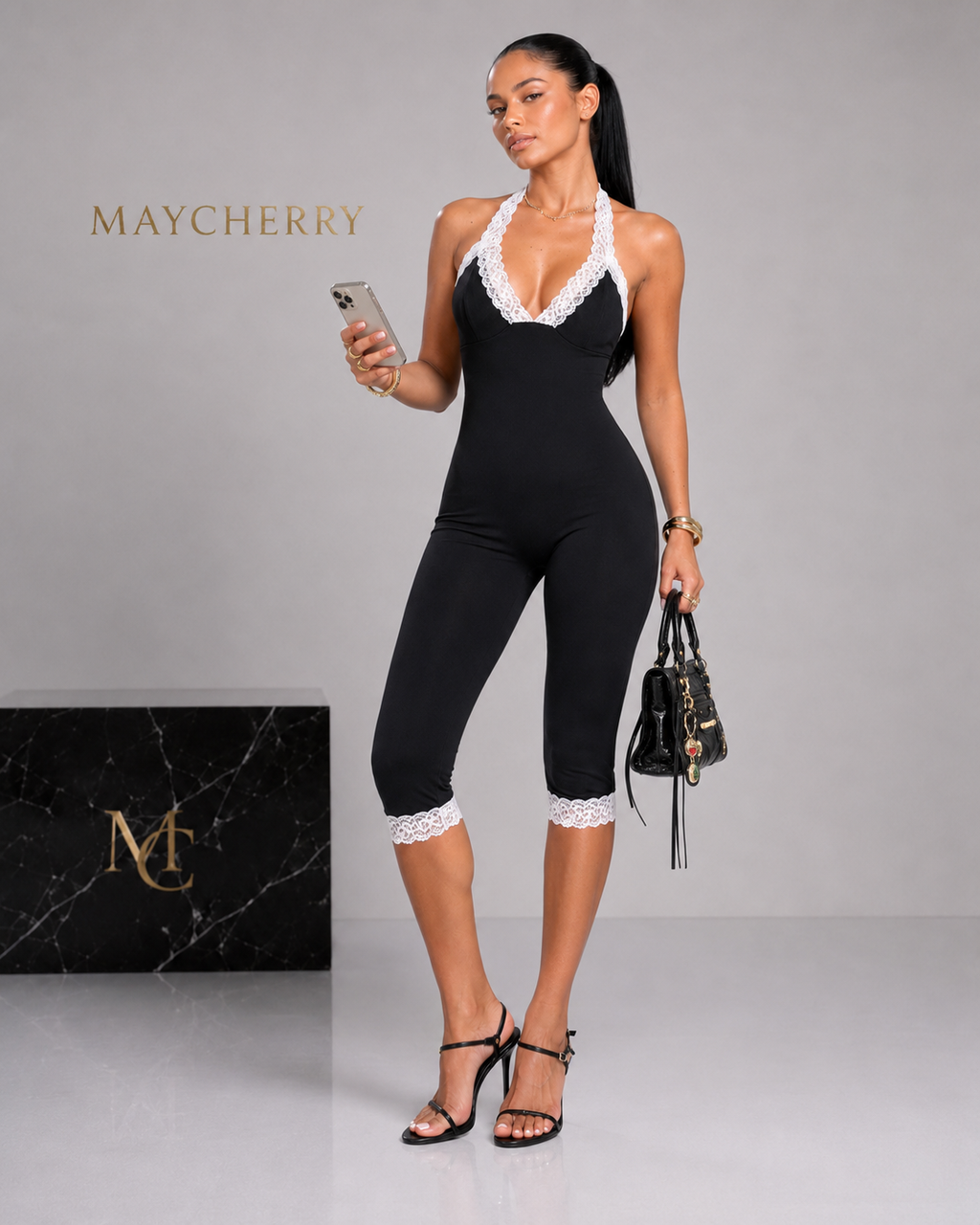 MC Lace Trim Capri Bodysuit