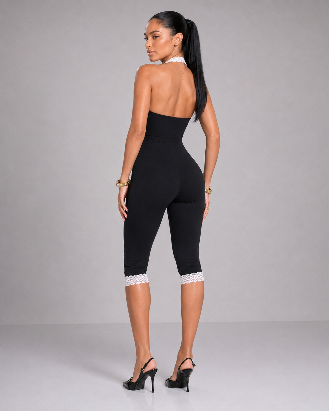 MC Lace Trim Capri Bodysuit